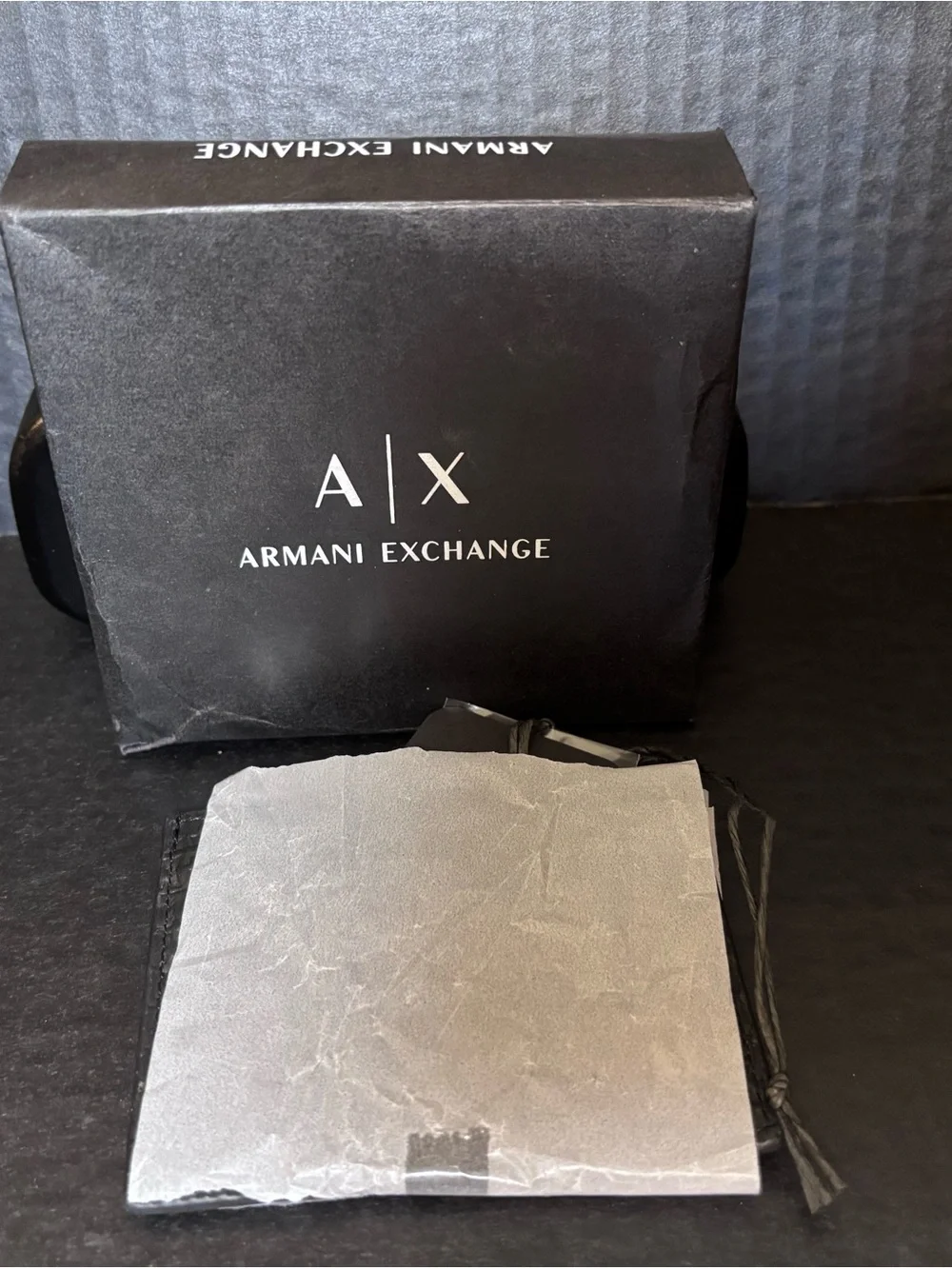 Armani Exchange NWT Black Embossed Logo Card Holder